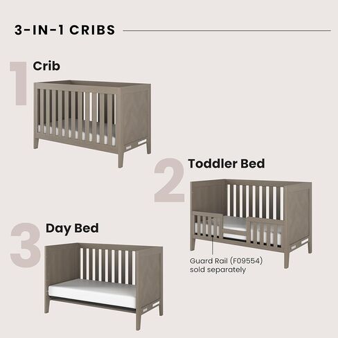 Child Craft Kieran Crib and Dresser Nursery Set, 2-Piece, Includes 3-in-1 Convertible Crib and 3-Drawer Dresser, Grows with Your Baby (Crescent Gray) in Kuwait
