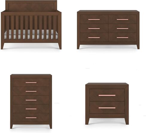 Child Craft Kieran Design 4-in-1 Convertible Baby Crib Nursery Furniture Set - Baby Bed, Double Dresser, Chest Drawer & Nightstand Desk for Babies, Toddlers and Kids (4 Piece - Crescent Gray) in Kuwait