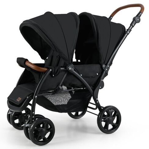 INFANS Double Stroller, Foldable Baby Tandem Stroller with Djustable Backrest Canopy Footrest, 5-Point Harness, Storage Basket, Convertible Compact Twin Stroller for Infants and Toddlers in Kuwait
