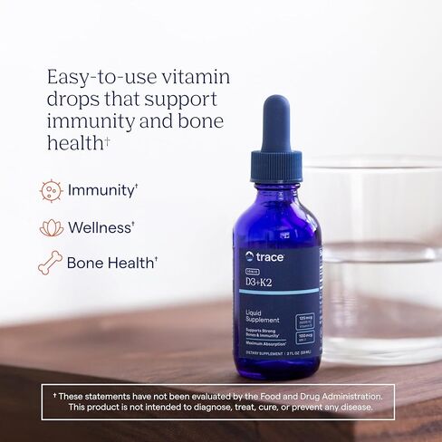 Trace Minerals | Liquid Ionic Vitamin D3 + K2 | 125 mcg (5,000 IU) D3, 100 mcg K2 | Concentrated Dietary Supplement | Supports Bones, Teeth and Immune System | 2 fl oz. 296 Servings in Saudi Arabia