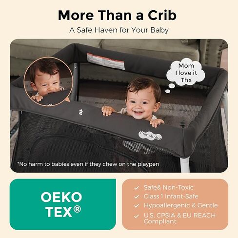 Pamo Babe Travel Pack and Play, Certified Baby Safe Travel Crib, Extra Large Portable Playpen with Mattress & Zipper Door, Portable Crib Lightweight Foldable Baby Travel Bed - Grey in Kuwait
