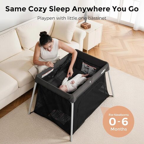 Pamo Babe Travel Pack and Play, Certified Baby Safe Travel Crib, Extra Large Portable Playpen with Mattress & Zipper Door, Portable Crib Lightweight Foldable Baby Travel Bed - Grey in Kuwait