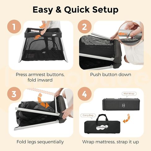 Pamo Babe Travel Pack and Play, Certified Baby Safe Travel Crib, Extra Large Portable Playpen with Mattress & Zipper Door, Portable Crib Lightweight Foldable Baby Travel Bed - Grey in Kuwait