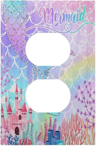 Silvery Glitter Cute Mermaid Tail Fantasy Castle 1 Gang Rocker Light Switch Covers Single Decora Outlet Wall Plate Decorative Switchplate Faceplate GFCI for Kidroom Nursery Bedroom Kitchen Decor in Kuwait