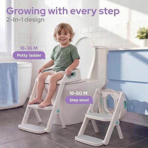 lalalark Potty Training Seat, 2-in-1 Toddler Toilet Seat with Steps, Upgrade Potty Step Stool for Toddler with Anti-Slip Pad Step Stool, Extended Splash Guard, Foldable Potty Ladder Boys Girls, Green in Saudi Arabia