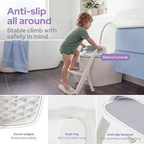 lalalark Potty Training Seat, 2-in-1 Toddler Toilet Seat with Steps, Upgrade Potty Step Stool for Toddler with Anti-Slip Pad Step Stool, Extended Splash Guard, Foldable Potty Ladder Boys Girls, Green in Saudi Arabia