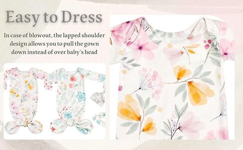 Newborn Baby Sleeper Gown - Knotted Nightgown Coming Home Outfits for Baby Girl - 2-Piece Set With Hat (US, Age, 0 Months, 3 Months, Blue and Pink) in Kuwait