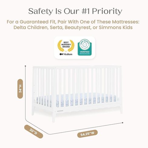 Delta Children Lulu 5-in-1 Convertible Crib, Converts to Toddler Bed, Daybed, Sofa & Full-Size Bed, Natural Wood, Fits Standard Crib Mattress, 3 Mattress Heights for Baby Nursery, Bianca White in Saudi Arabia