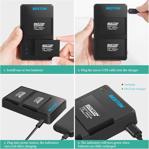 BESTON 2-Pack LP-E17 Battery and Charging Base for Canon EOS R50 R100 RP R10 R8, Rebel T8i, T7i, T6i, T6s, SL2, SL3, EOS M3, M5, M6 Mark II, 77D, 200D, 750D, 760D, 800D, 8000D Camera in Kuwait