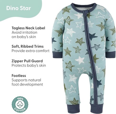 The Peanutshell 2-Pack Sleep and Play Baby Boy Clothes, Soft Cotton Footless Pajamas, Dino Star in Kuwait