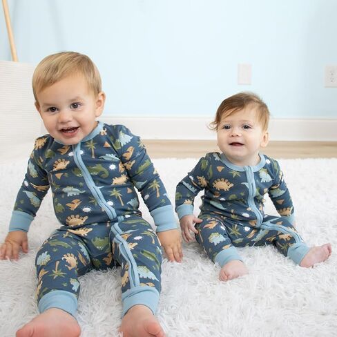 The Peanutshell 2-Pack Sleep and Play Baby Boy Clothes, Soft Cotton Footless Pajamas, Dino Star in Kuwait