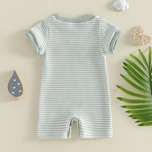 Bagilaanoe Baby Boy Summer Striped Romper Fashionable Fish/Construction Vehicle Embroidery Short Sleeve Jumpsuits in Saudi Arabia