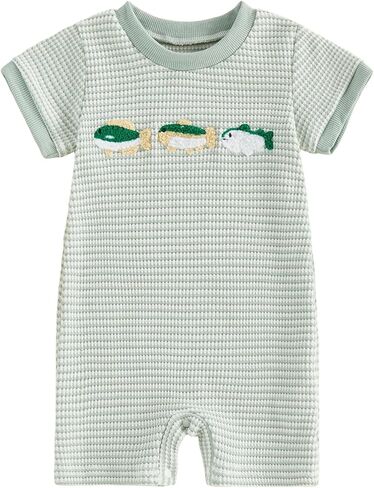 Bagilaanoe Baby Boy Summer Striped Romper Fashionable Fish/Construction Vehicle Embroidery Short Sleeve Jumpsuits in Saudi Arabia
