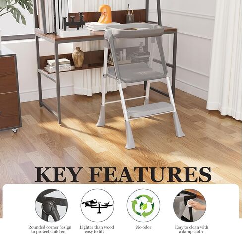 Toddler Tower Foldable, Foldable Toddler Standing Tower for Bathroom Sink or Kitchen Counter with Safety Net, Suitable for 1-6 Years,Grey in Saudi Arabia