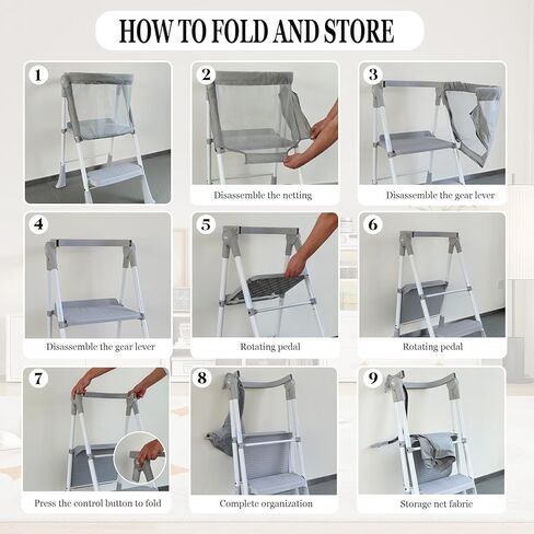 Toddler Tower Foldable, Foldable Toddler Standing Tower for Bathroom Sink or Kitchen Counter with Safety Net, Suitable for 1-6 Years,Grey in Saudi Arabia