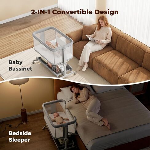 Ezebaby Baby Bassinets Bedside Sleeper, Portable Bedside Bassinet for Baby Newborn Infants with Adjustable 7 Heights and All Mesh Sides, Newborn Crib with Mattress and Soft, Breathable Sheet | Baby bassinets in Kuwait