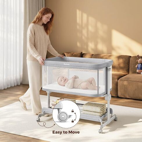 Ezebaby Baby Bassinets Bedside Sleeper, Portable Bedside Bassinet for Baby Newborn Infants with Adjustable 7 Heights and All Mesh Sides, Newborn Crib with Mattress and Soft, Breathable Sheet | Baby bassinets in Kuwait
