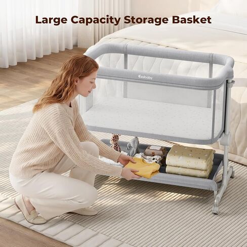 Ezebaby Baby Bassinets Bedside Sleeper, Portable Bedside Bassinet for Baby Newborn Infants with Adjustable 7 Heights and All Mesh Sides, Newborn Crib with Mattress and Soft, Breathable Sheet | Baby bassinets in Kuwait