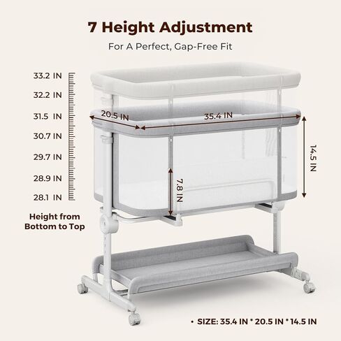 Ezebaby Baby Bassinets Bedside Sleeper, Portable Bedside Bassinet for Baby Newborn Infants with Adjustable 7 Heights and All Mesh Sides, Newborn Crib with Mattress and Soft, Breathable Sheet | Baby bassinets in Kuwait