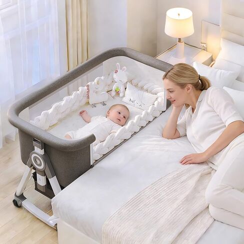 Baby Bassinet,3 in 1 Baby Bassinets Bedside Sleeper with Wheels and Mosquito Net,Bedside Bassinet for Baby with Comfy Mattress, Mattress&Breathable Mesh,Storage Basket in Saudi Arabia