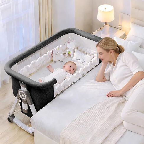 Baby Bassinet,3 in 1 Baby Bassinets Bedside Sleeper with Wheels and Mosquito Net,Bedside Bassinet for Baby with Comfy Mattress, Mattress&Breathable Mesh,Storage Basket in Kuwait