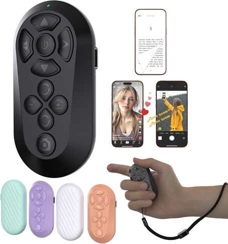 جهاز تحكم عن بعد لاسلكي لجهاز التحكم عن بعد iOS/Android Bluetooth لتمرير TikTok/الكاميرا/تسجيل الفيديو/تطبيق Kindle (أسود) in Kuwait