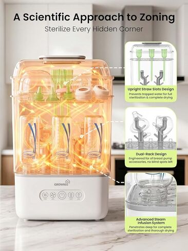Grownsy 3 Layers-Large Bottle Sterilizer and Dryer, Holds 6 to10 Bottles, Nesting Design Bottle Sanitizer Esterilizador de Biberones for Breast Pump Sterilizer Bags Bottle Brush Included in Kuwait