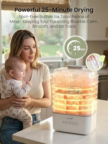 Grownsy 3 Layers-Large Bottle Sterilizer and Dryer, Holds 6 to10 Bottles, Nesting Design Bottle Sanitizer Esterilizador de Biberones for Breast Pump Sterilizer Bags Bottle Brush Included in Kuwait