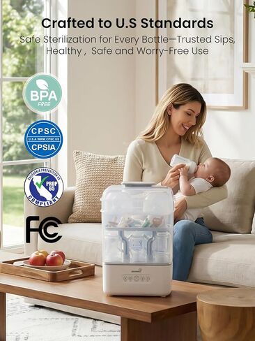 Grownsy 3 Layers-Large Bottle Sterilizer and Dryer, Holds 6 to10 Bottles, Nesting Design Bottle Sanitizer Esterilizador de Biberones for Breast Pump Sterilizer Bags Bottle Brush Included in Kuwait