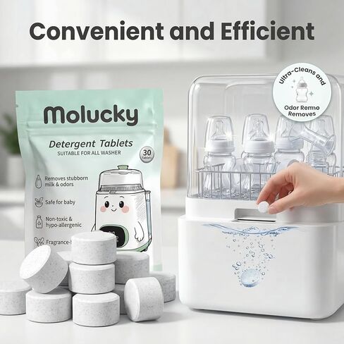 Baby Bottle Washer Detergent Tablets - 120 Count, Natural Enzyme Cleaner for Milk Fat & Odors, Hard Water Non-Residue Formula, Compatible with Momcozy KleanPal Pro, Baby Brezza, and Grownsy Washers in Saudi Arabia