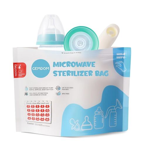 15 Pack Microwave Steam Sterilizer Bags Plus, Large Size for Baby Bottles Soothers, Teethers, Breast Pump Parts, Training Cups and Accessories, 20 Uses Per Bag, Baby Travel Essential in Kuwait