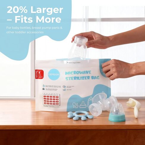 15 Pack Microwave Steam Sterilizer Bags Plus, Large Size for Baby Bottles Soothers, Teethers, Breast Pump Parts, Training Cups and Accessories, 20 Uses Per Bag, Baby Travel Essential in Kuwait