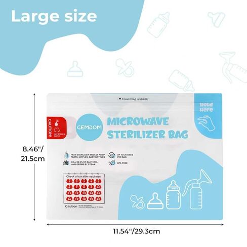 15 Pack Microwave Steam Sterilizer Bags Plus, Large Size for Baby Bottles Soothers, Teethers, Breast Pump Parts, Training Cups and Accessories, 20 Uses Per Bag, Baby Travel Essential in Kuwait