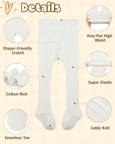 Century Star 2 Pack Baby Girls Cable Knit Tights - Seamless Stretch Waist Leggings for Toddler Infant Daily School Wear 0-6T in Saudi Arabia