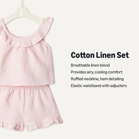 Amazon Essentials x Sofia Grainge Toddlers and Baby Girls' Cotton Linen Sleeveless Top & Shorts Set with Ruffles in Saudi Arabia