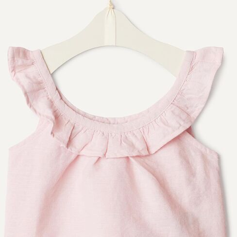 Amazon Essentials x Sofia Grainge Toddlers and Baby Girls' Cotton Linen Sleeveless Top & Shorts Set with Ruffles in Saudi Arabia