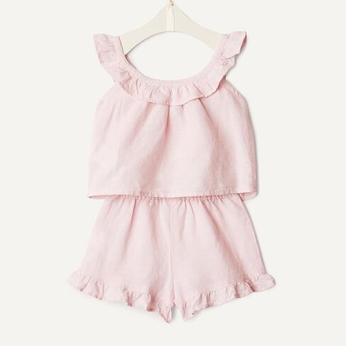 Amazon Essentials x Sofia Grainge Toddlers and Baby Girls' Cotton Linen Sleeveless Top & Shorts Set with Ruffles in Saudi Arabia