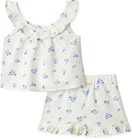 Amazon Essentials x Sofia Grainge Toddlers and Baby Girls' Cotton Linen Sleeveless Top & Shorts Set with Ruffles in Saudi Arabia