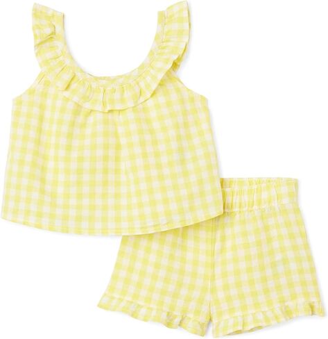 Amazon Essentials x Sofia Grainge Toddlers and Baby Girls' Cotton Linen Sleeveless Top & Shorts Set with Ruffles in Saudi Arabia