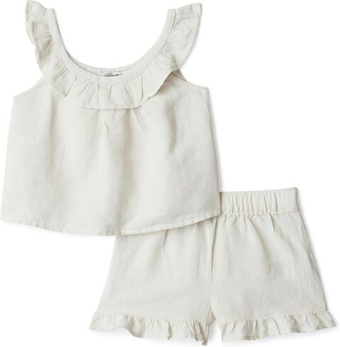 Amazon Essentials x Sofia Grainge Toddlers and Baby Girls' Cotton Linen Sleeveless Top & Shorts Set with Ruffles in Saudi Arabia