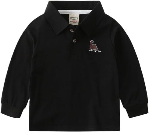Meufam Toddler Boys Long Sleeve Polo Shirt for Boys Chest Print School Uniform Shirts Button Closure Collared Tee in Kuwait