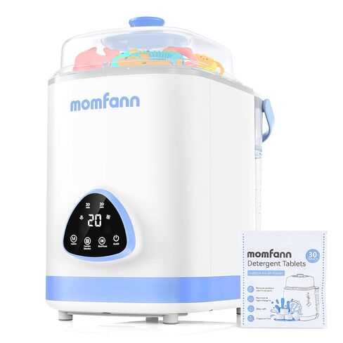 غسالة زجاجات الأطفال EasePure Pro من MOMFANN، غسالة ومعقم ومجفف للزجاجات 4 في 1 مطورة، تنظيف عميق للزجاجات وأجزاء المضخة والأساسيات، رعاية الطفل دون عناء وتوفير الوقت (أبيض أزرق) in Kuwait
