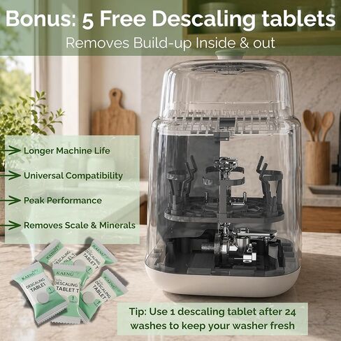 Bottle Washer Detergent Tablets -120 PCS & 5 Free Descaling Tablets - Compatible with all Baby Bottle Washers, Baby Brezza, Momcozy & Grownsy - Removes Milk Residue & Odor from Bottles & Pump Parts in Kuwait