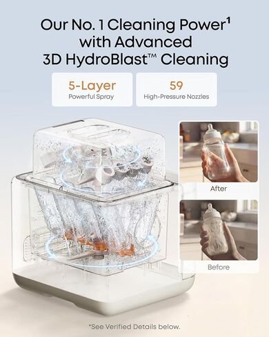 eufy Bottle Washer S1 Pro، منقي مياه مدمج، غسالة هيدروبلاست الكل في واحد ثلاثية الأبعاد، معقم بالبخار بدرجة حرارة 212 درجة فهرنهايت ومجفف سريع تمامًا، أكبر سعة 10 زجاجات، تحكم ذكي في التطبيقات، بدون استخدام اليدين in Kuwait