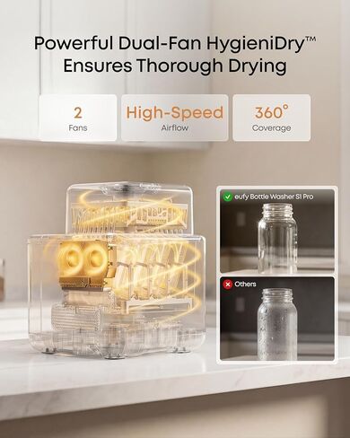 eufy Bottle Washer S1 Pro، منقي مياه مدمج، غسالة هيدروبلاست الكل في واحد ثلاثية الأبعاد، معقم بالبخار بدرجة حرارة 212 درجة فهرنهايت ومجفف سريع تمامًا، أكبر سعة 10 زجاجات، تحكم ذكي في التطبيقات، بدون استخدام اليدين in Kuwait