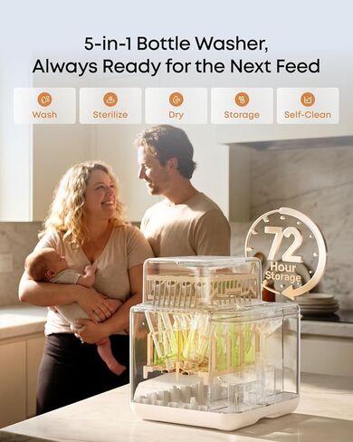 eufy Bottle Washer S1 Pro، منقي مياه مدمج، غسالة هيدروبلاست الكل في واحد ثلاثية الأبعاد، معقم بالبخار بدرجة حرارة 212 درجة فهرنهايت ومجفف سريع تمامًا، أكبر سعة 10 زجاجات، تحكم ذكي في التطبيقات، بدون استخدام اليدين in Kuwait