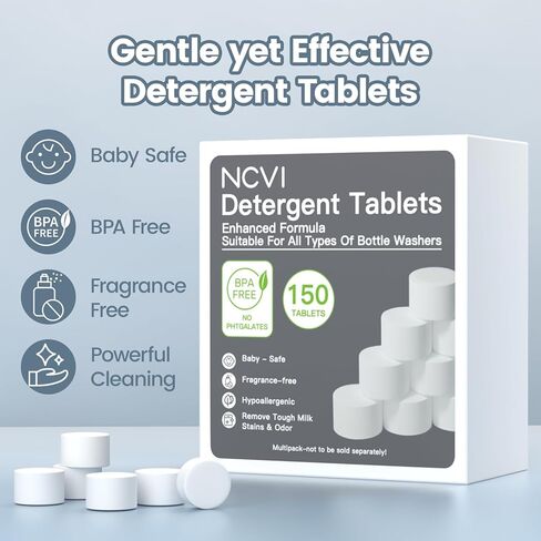 NCVI 150 PCS Detergent Washing Block Tablets, All-in-one Stain Removal, Sterilization and Deodorization Effect Compatible with NCVI/Momcozy/Baby Brezza/Grownsy Bottle Washer Machine Soap, Low-foaming in Kuwait