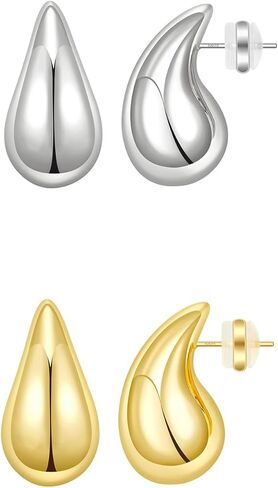 Chunky Gold Hoop Earrings for Women Lightweight Teardrop Dupes Earrings 925 Sterling Silver Post Large Drop Earrings Gold Plated Waterdrop Earrings Trendy Jewelry Valentine's Day Gifts for Women in Saudi Arabia