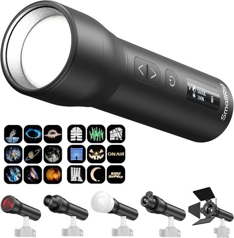 SmallRig RF 05B مصباح يدوي LED محمول للتصوير الفوتوغرافي 1900K-8000K، 2600 مللي أمبير 5W-8W ضوء فيديو تكبير مع شرائح فيلم Gobos مرشحات Barndoor Spotlight Snoot Diffuser لمنشئي المحتوى، تصنيف IP65 -6137 in Kuwait