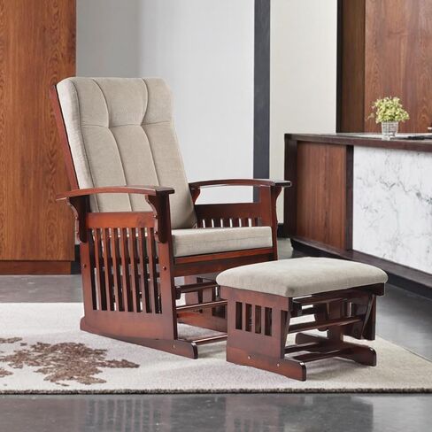 Glider Rocking Chair Nursery with Ottoman Smooth Rocking Motion, Easy to Assemble, Solid Hardwood Base Indoor Adult(Cream White) in Saudi Arabia